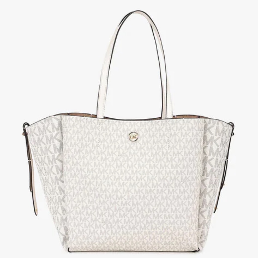 Michael Kors Freya Logo Tote With Clutch White Gray Nwt
